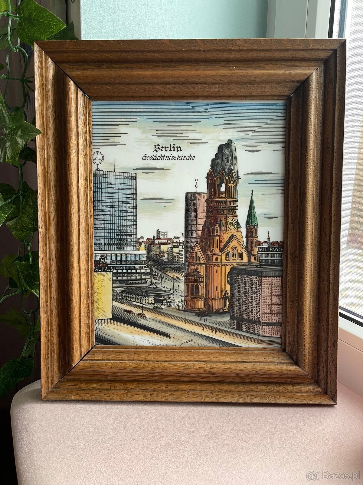 Porcelanowy /ceramiczny obraz w drewnianej ramie