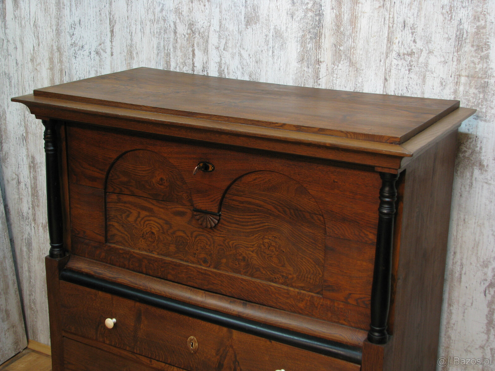 Stary sekretarzyk dębowy biedermeier oryginał