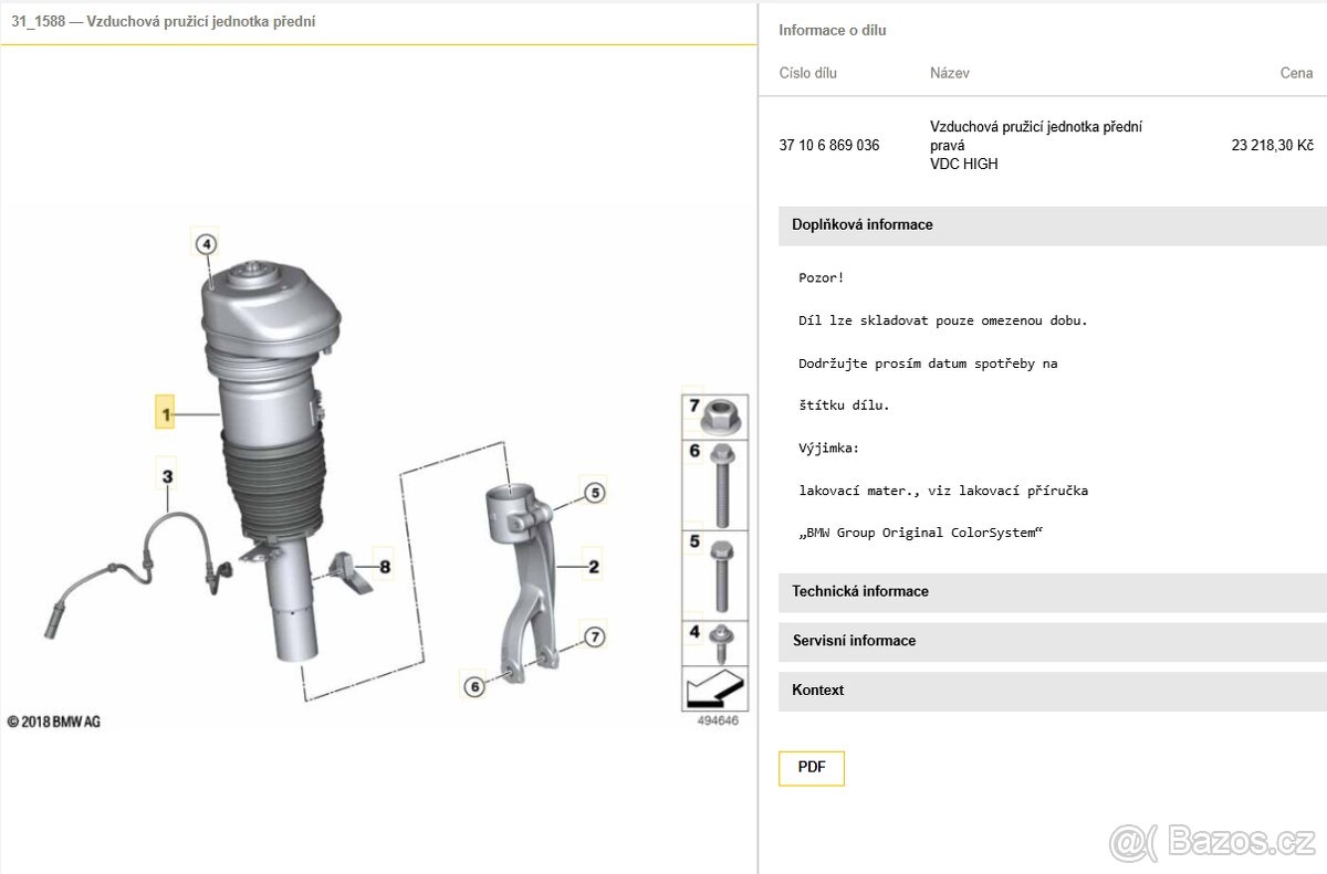 37 10 6 869 036 Poduszka pneumatyczna przednia prawa VDC