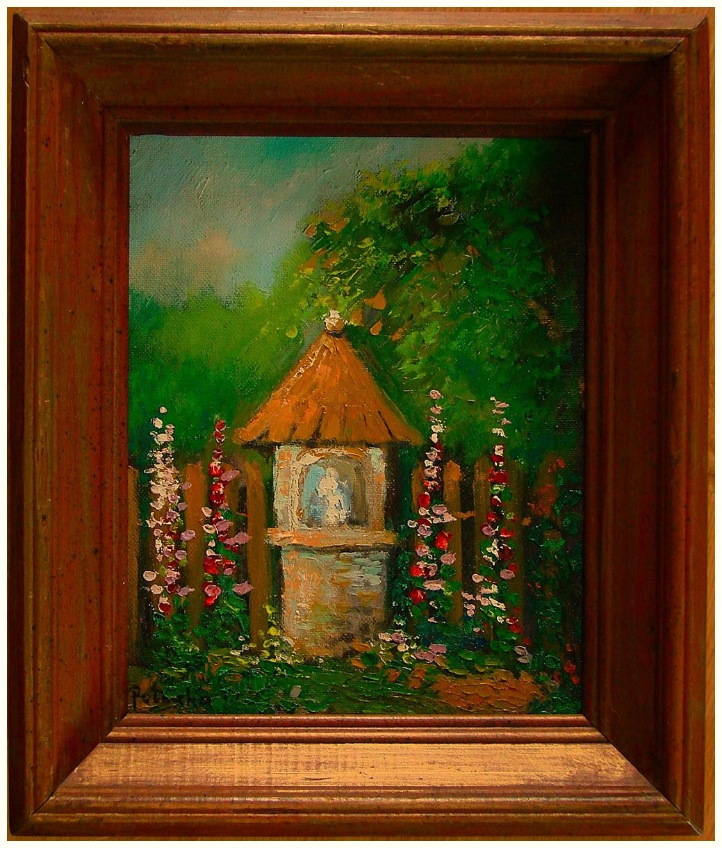 Kapliczka przydrożna obraz olejny 20-25cm w ramie