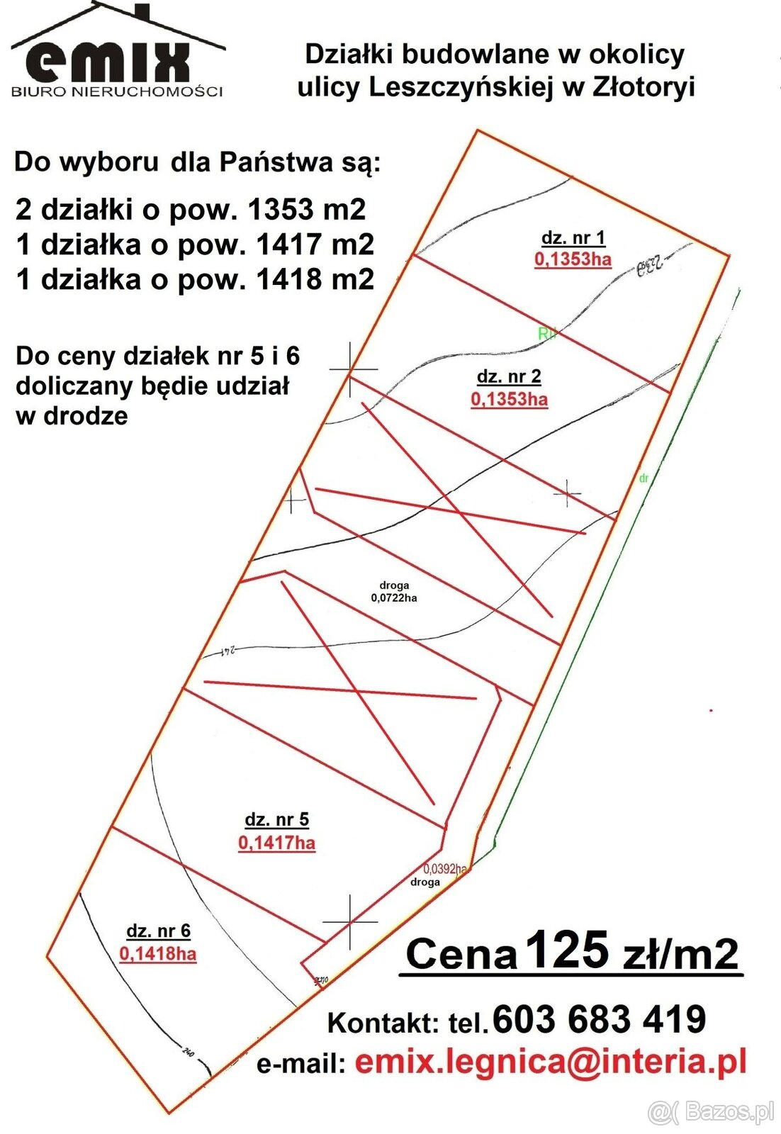 Działki budowlane w Złotoryi - 125 zł./m2