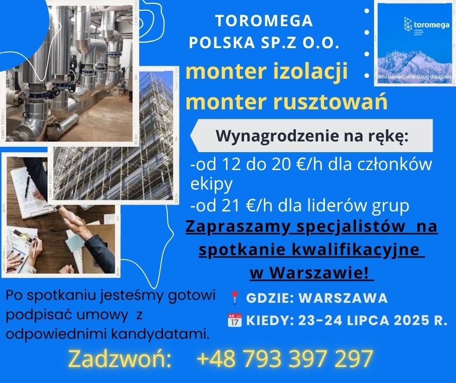 poszukujemy monterów izolacji przemysłowych, monterów ruszto