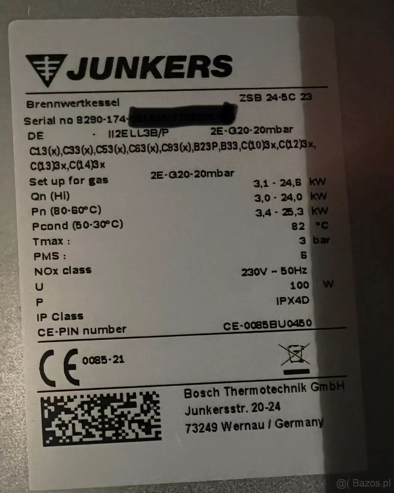 Kocioł gazowy Junkers kondensacyjny Cerapur HM ZWB ZSB 24-5C