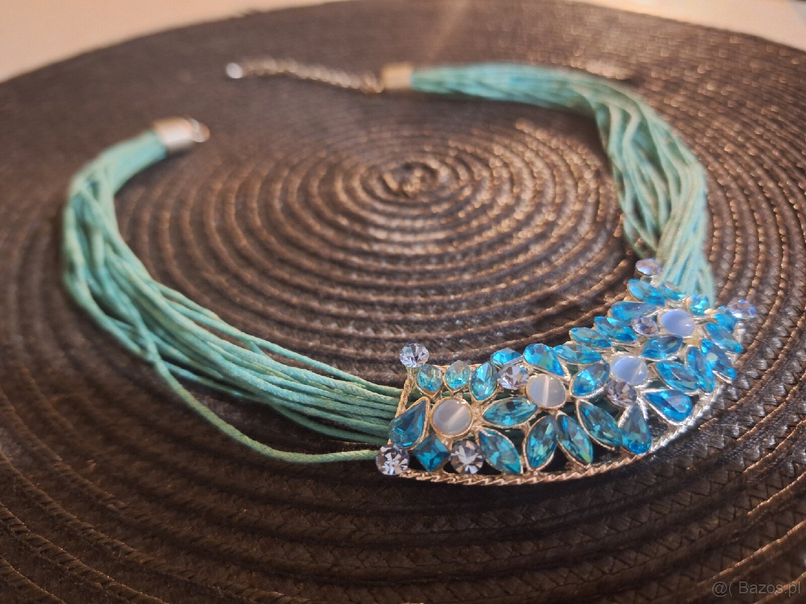 Turkusowy naszyjnik sznurek lniany
