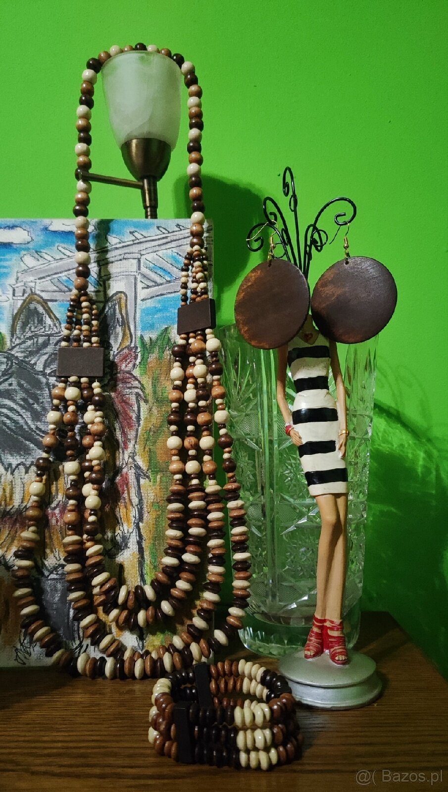 3-częściowy zestaw drewnianej biżuterii w stylu Boho