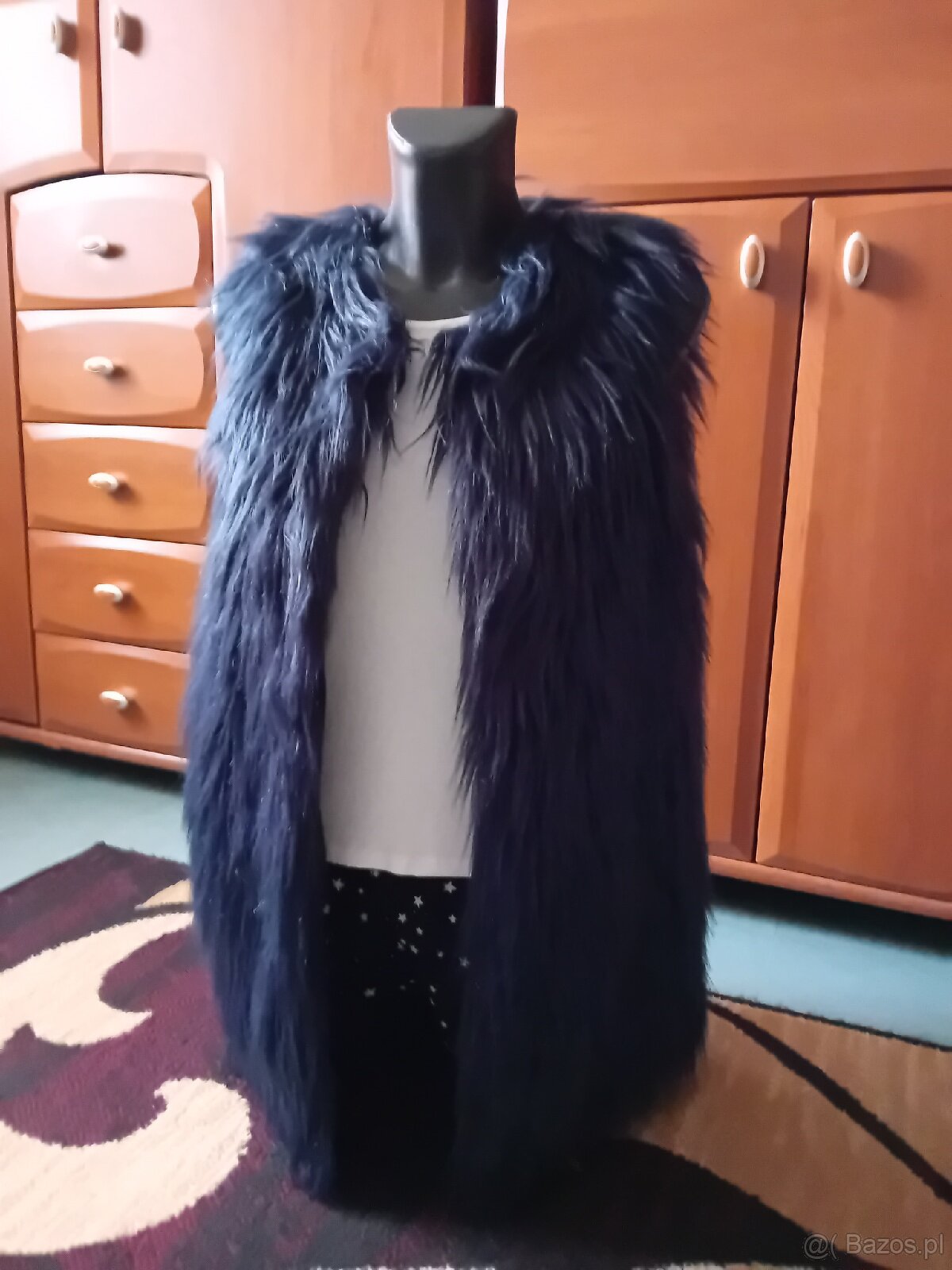 Granatowa kamizelka damska futrzana ciepła zimowa