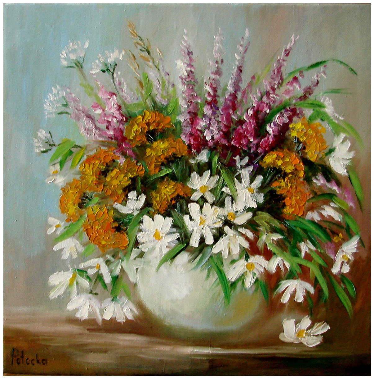 Bukiet polnych kwiatów obraz olejny 40cm-40cm
