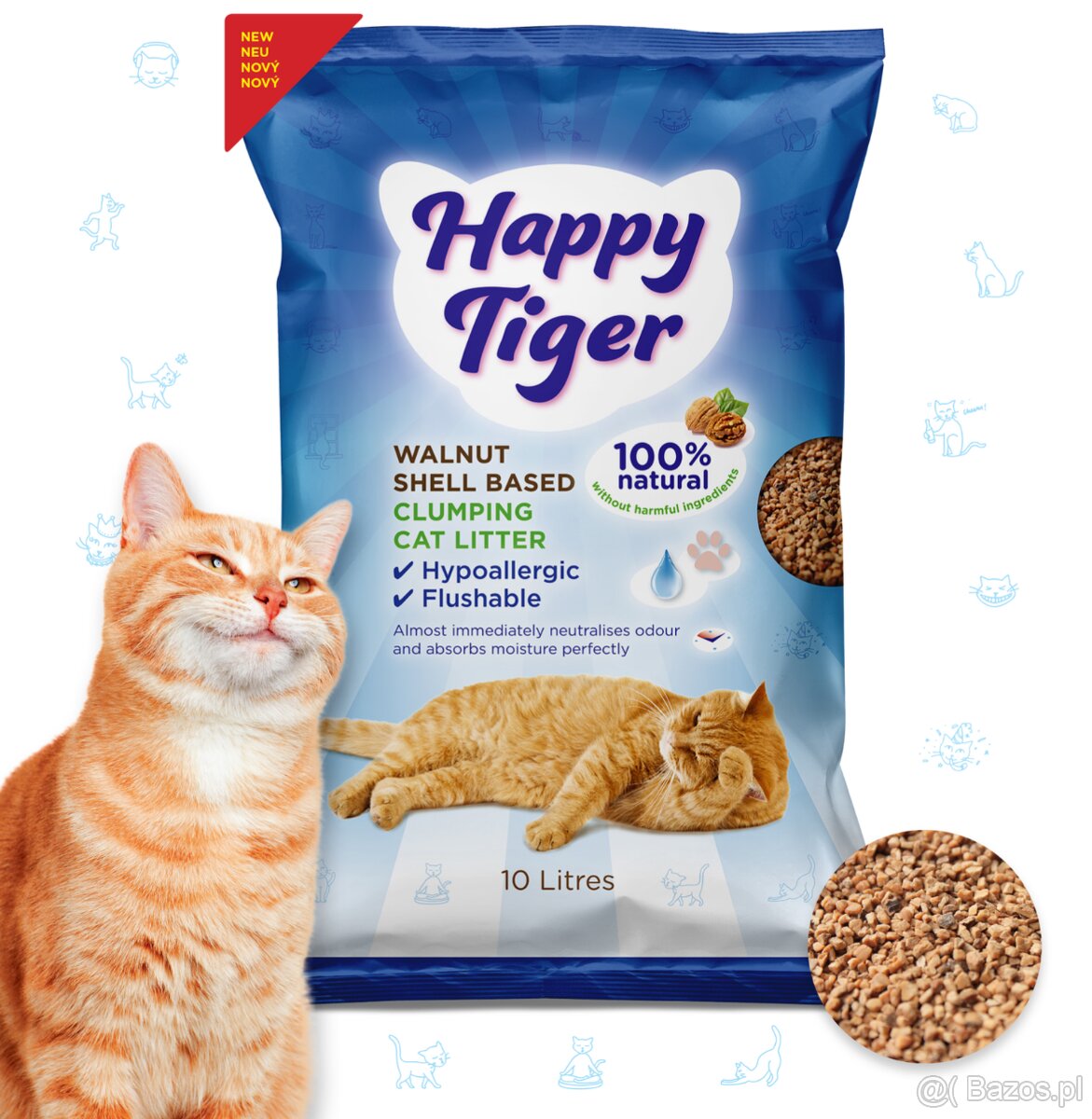 HAPPY TIGER - organiczny żwirek dla kota z łupin orzecha wło