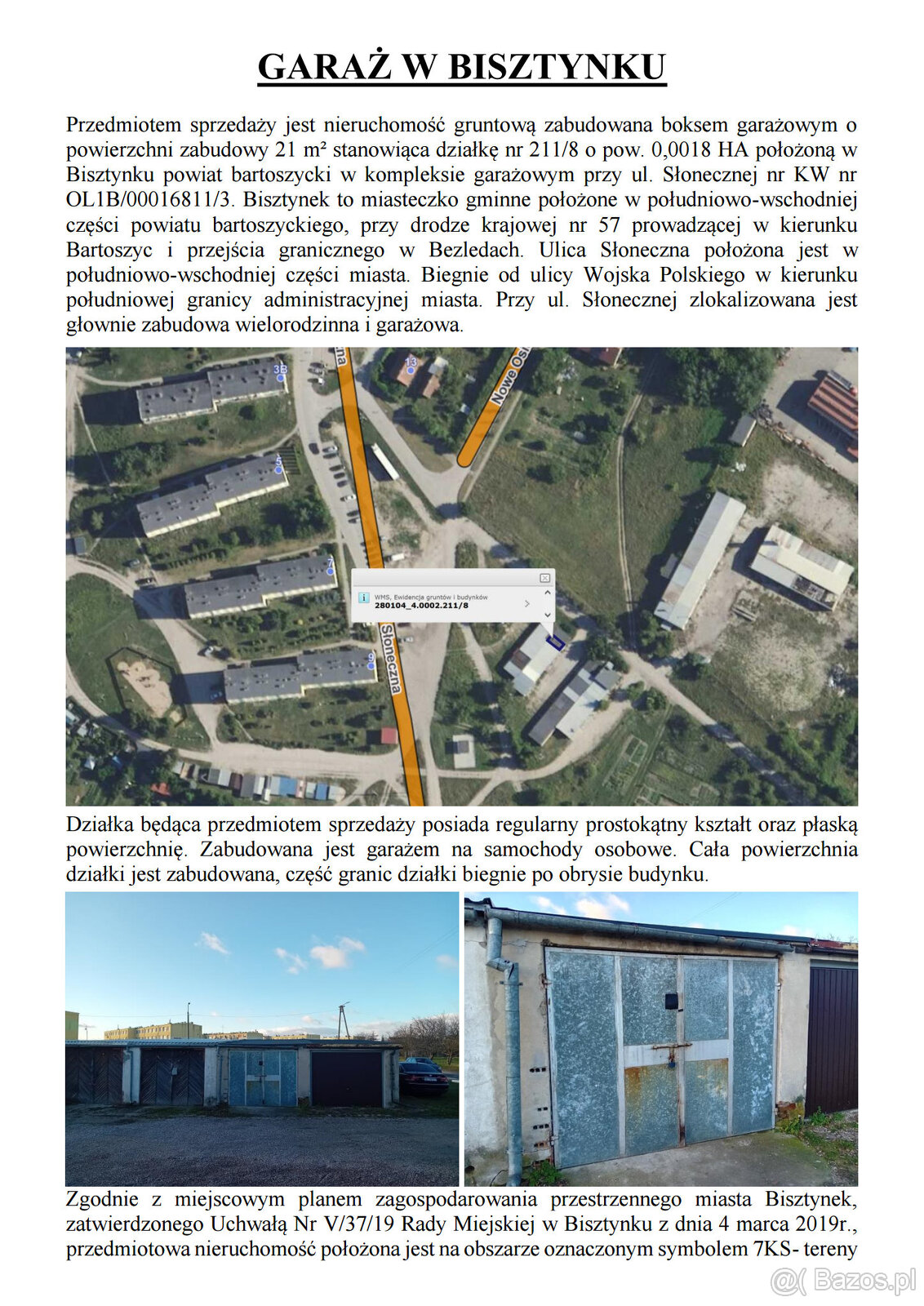 Syndyk sprzeda garaż w Bisztynku