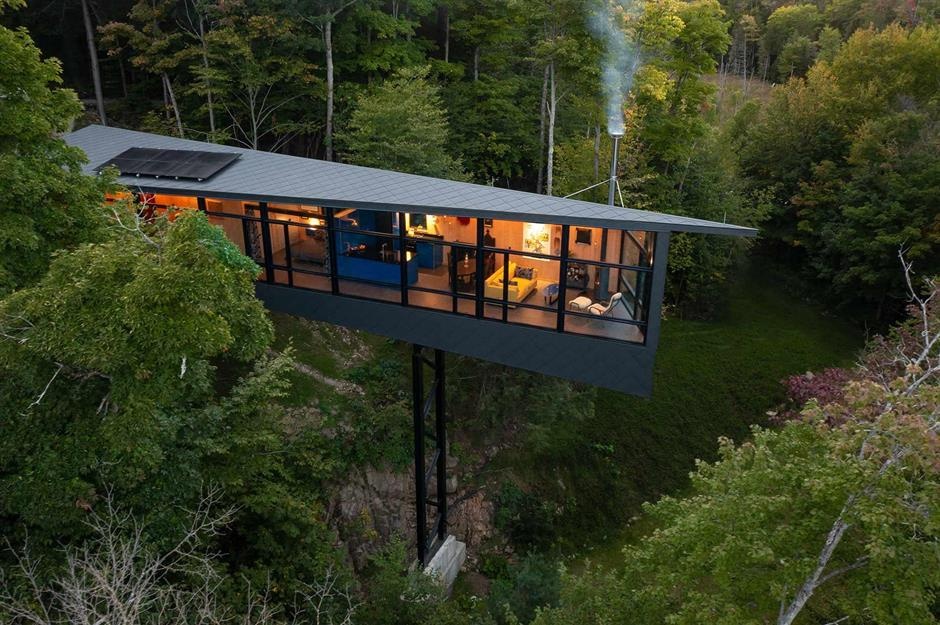 Domy projekty WK1 vintage w lesie nad jeziorami rzeki las