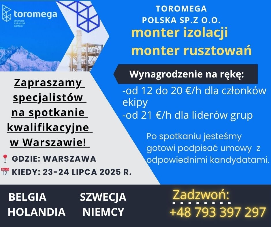 poszukujemy monterów izolacji przemysłowych, monterów ruszto