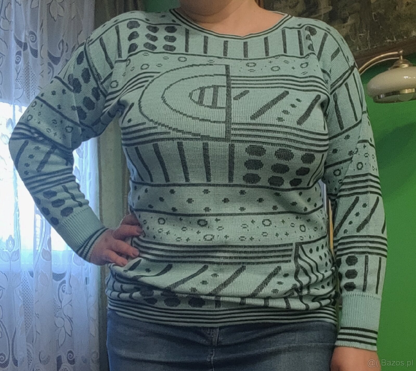 Sweterek miętowy we wzory rozm. L/40 MONDI