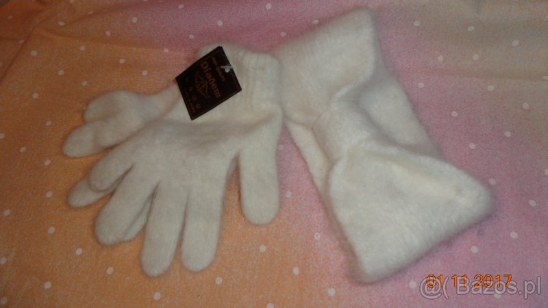 Rekawiczki i opaska z angory nowe
