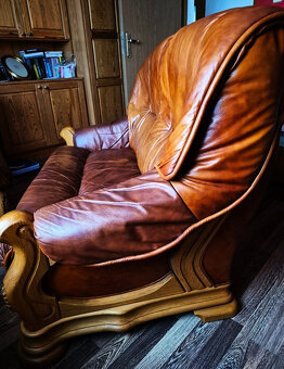 Kler Komplet wypoczynkowy 2+1 drewno,skóra prawdziwa - 10