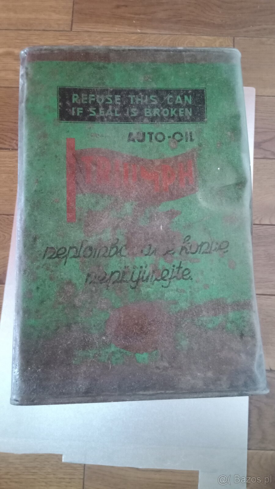Unikátní 5-galonová plechovka TRIUMPH MOTOR OIL (30. léta, Č - 11