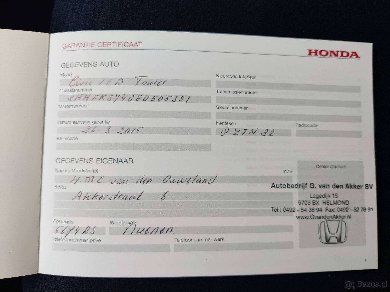 Honda Civic Tourer 1.6 i-DTEC 120 KM | 2015 r. | 187 975 km - 11