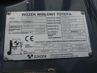 Wózek widłowy unoszący Toyota 8FBMT15 (Traigo 15) 2014r - 12