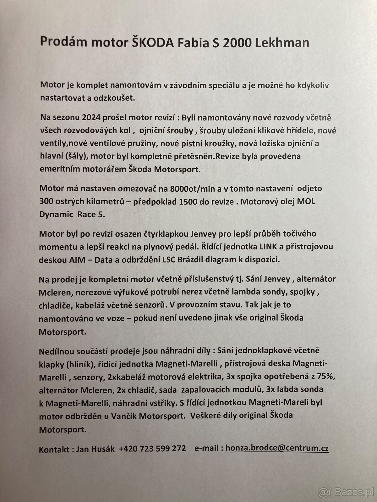 Prodám motor Škoda Fabia S 2000 - 16