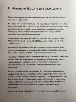 Prodám motor Škoda Fabia S 2000 - 16