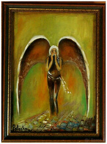 Anioł ciszy obraz olejny 22cm-31cm