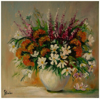 Bukiet kwiatów polnych obraz olejny 40-40cm