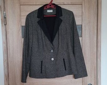 Marynarka-żakiet damska, rozm. 40, szara, czarne klapy