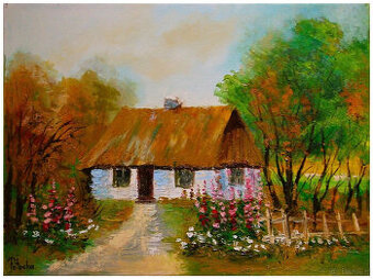 Obraz olejny Chata w malwach