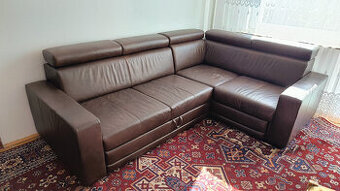 Sofa narożna wypoczynkowa brąz ekoskóra