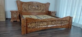 Drewniane lôžko z motiwem mysliwskim 180×200cm