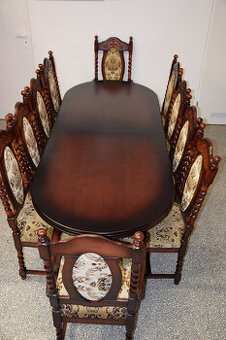 stół rozkładany i 10 krzeseł - komplet jak nowy