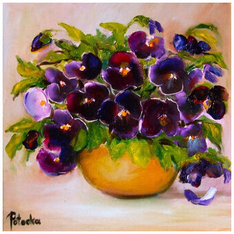 Bratki obraz olejny 25cm-25cm