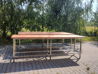 Stół z baletm drewnianym, bukowym, nierdzewny,