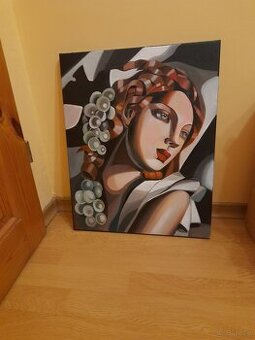Tamara Łempicka Z winogronami rękodzieło 50 na 35 cm - obraz