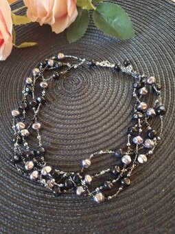 Naszyjnik imitacja perełek srebro,czerń