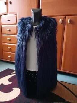 Granatowa kamizelka damska futrzana ciepła zimowa