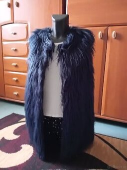 Granatowa kamizelka damska futrzana ciepła zimowa