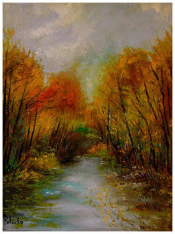 Jesień nad wodą obraz olejny 30-40cm