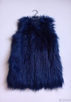 Granatowa kamizelka damska futrzana ciepła zimowa