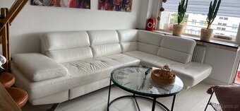 Skorzana biała sofa Rogowa