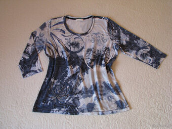 Bluzka z rękawem 3/4, rozm. L, niebiesko-biała z cyrkoniami,