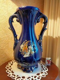 Wielki wazon Kobalt-porcelana włoska sygnowany Rajski ptak-z - 1