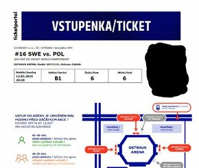 IIHF 2024 Ostrava - hokej SWE vs. POL - 2 bilety - 1