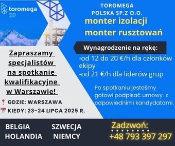 poszukujemy monterów izolacji przemysłowych, monterów ruszto