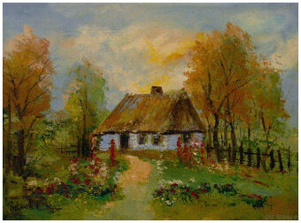 Na wsi obraz olejny 30-40cm