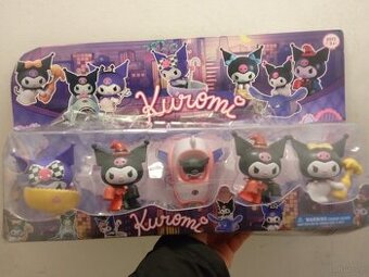 Zestaw uroczych czarno-fioletowych figurek z akcesoriami - n