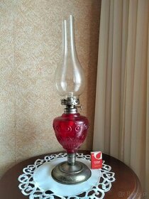 Stara lampa naftowa 48cm 100% sprawna szkło -kolor rubinowy - 1