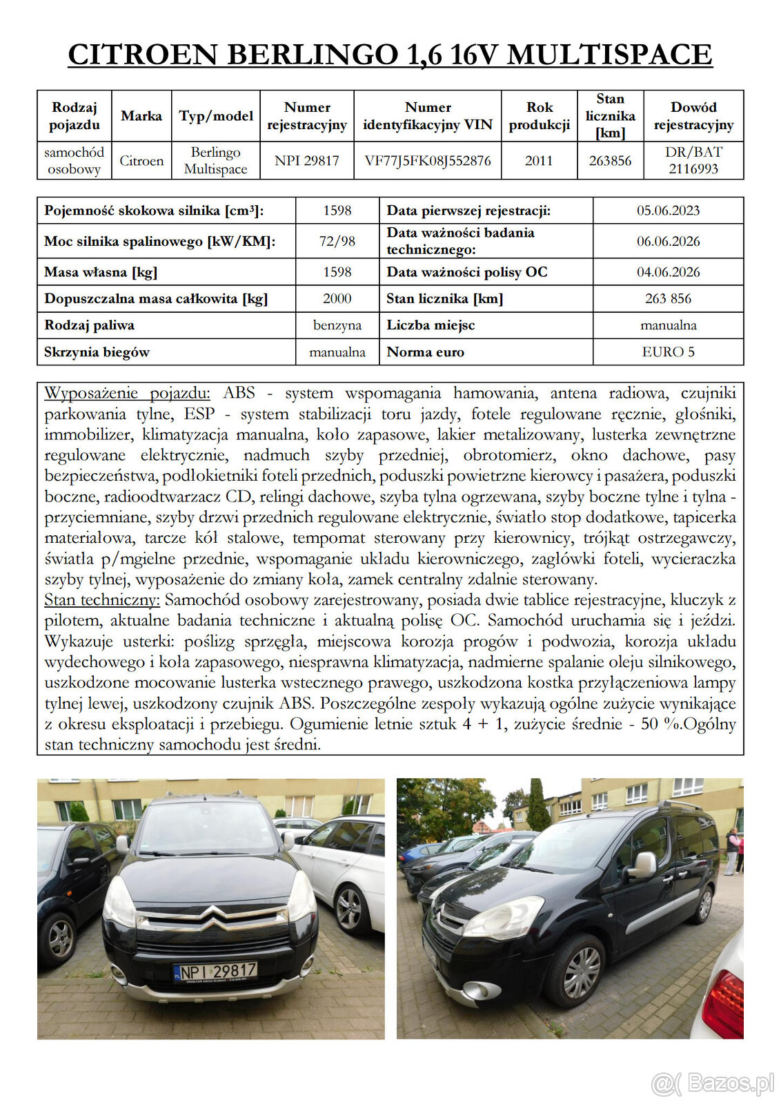 Syndyk sprzeda Citroen Berlingo z 2011r. - 2