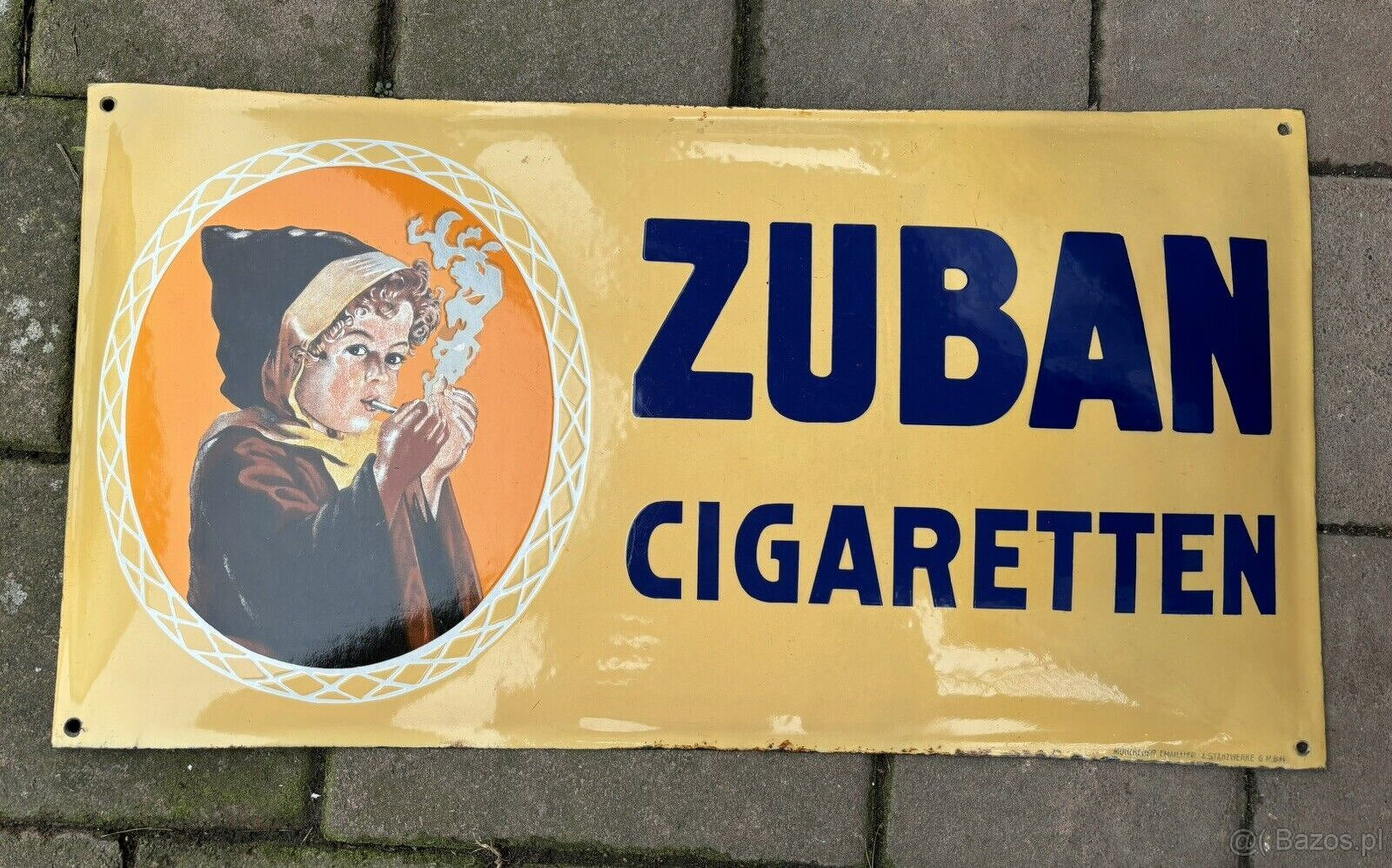 Szyld emaliowany, oryginał ZUBAN CIGARETTES, format poziomy - 2