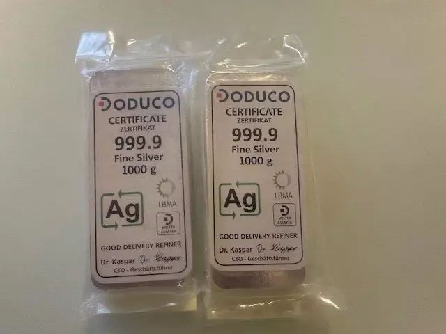 2x Silberbarren 2x 1 Kilo, 2x 1.000 Gramm Good Delivery Refi - 2