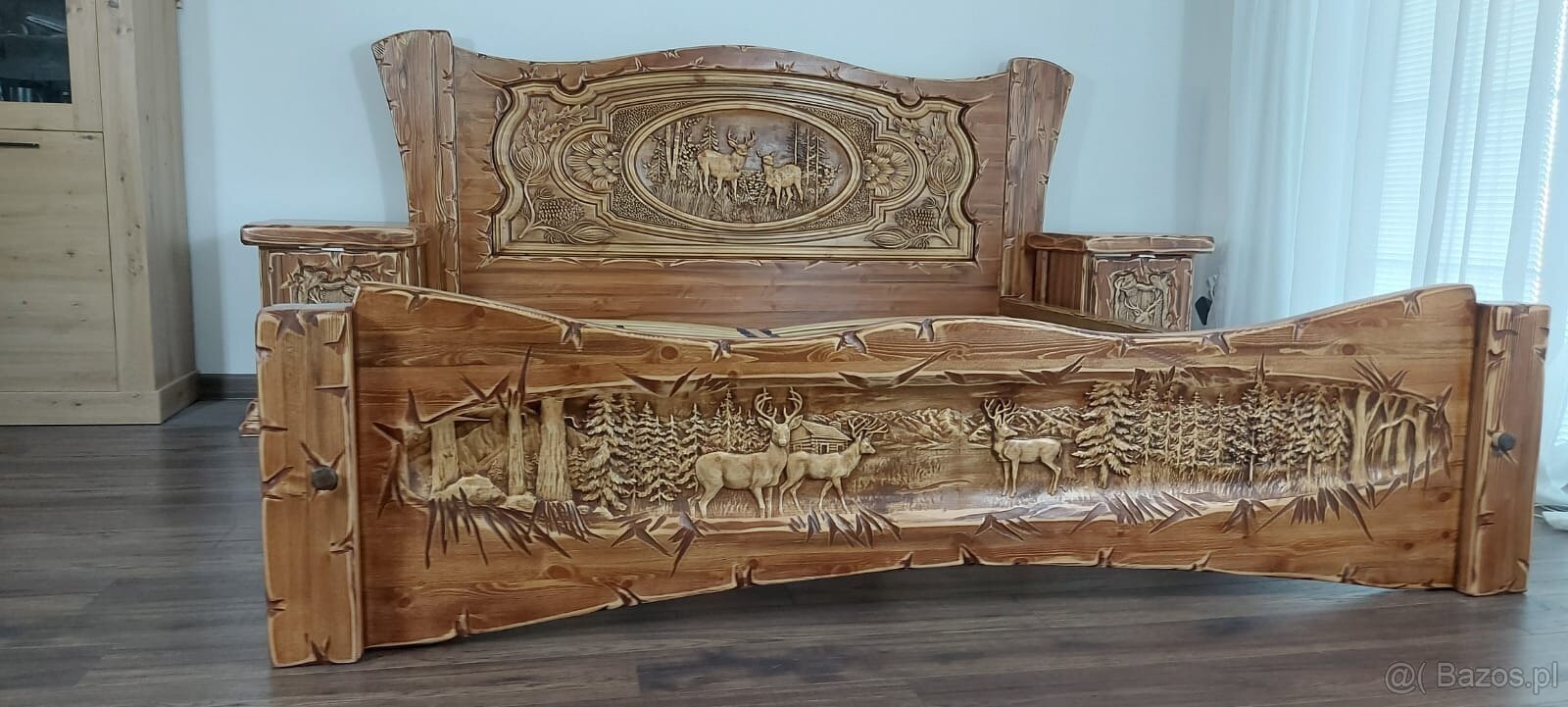 Drewniane lôžko z motiwem mysliwskim 180×200cm - 2